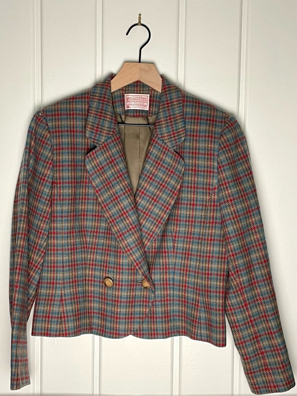 Vintage Pendleton Petite Wool Blazer Made USA Plaid Double Breasted Jacket